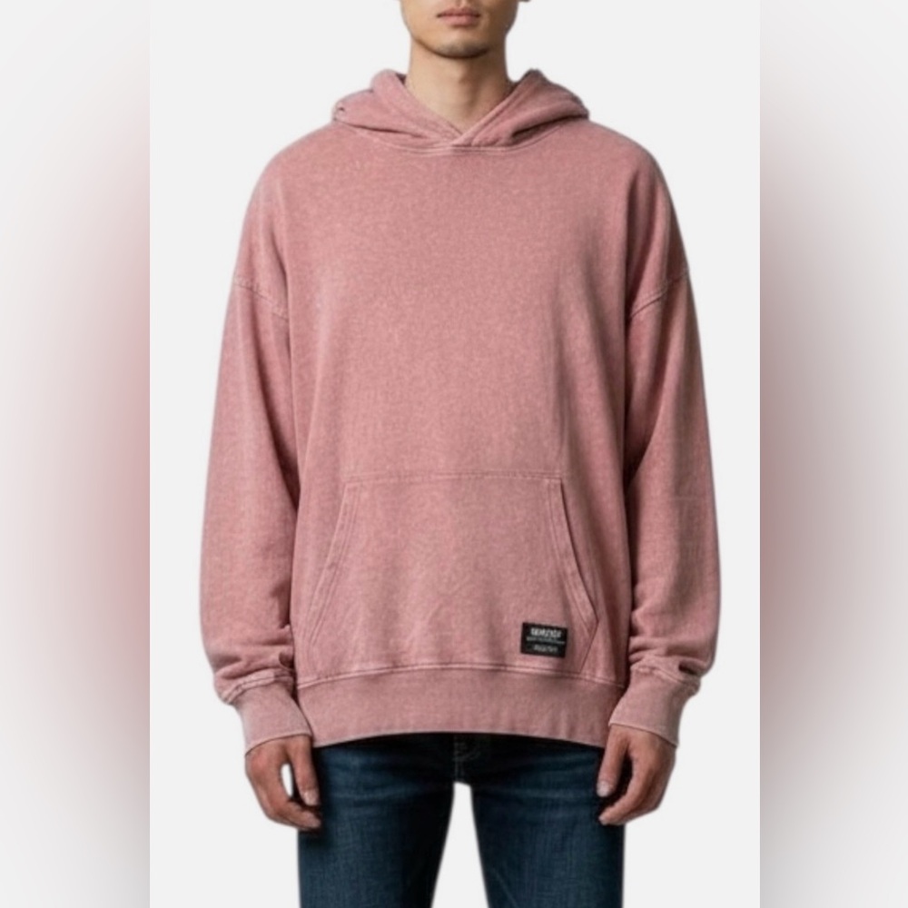 WESC Unisex Dropped Shoulder Hoodie Enzyme Washed Size M/L Dusty Rose